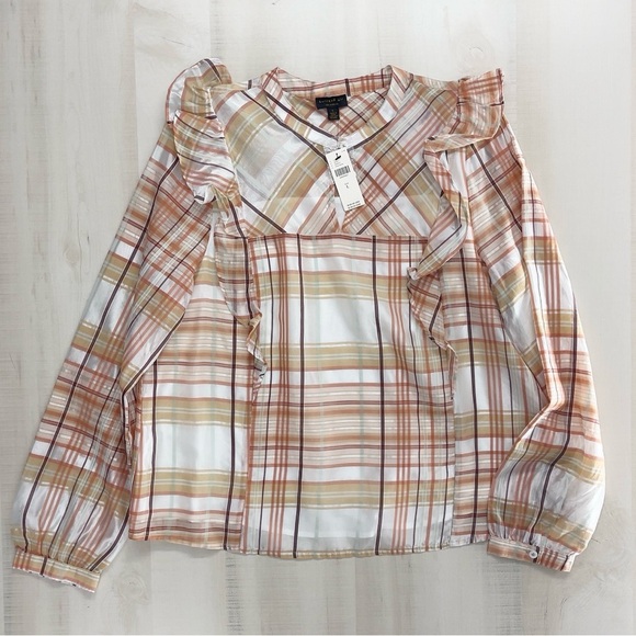 Anthropologie Tops - nwt ANTHROPOLOGIE current air ruffle plaid blouse top event work L